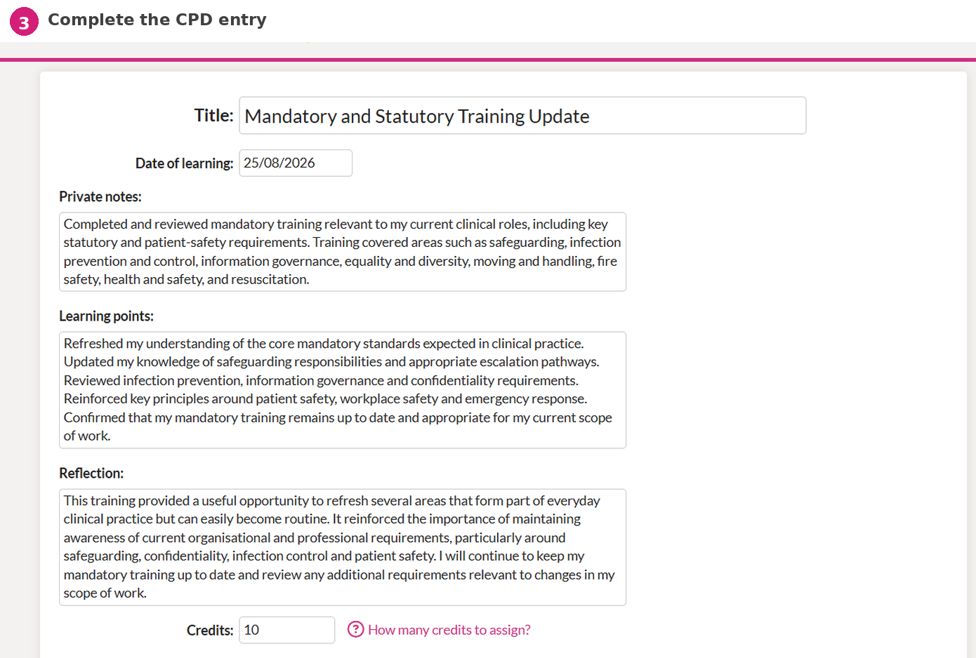 Step 3. Complete the CPD details — visual example 11