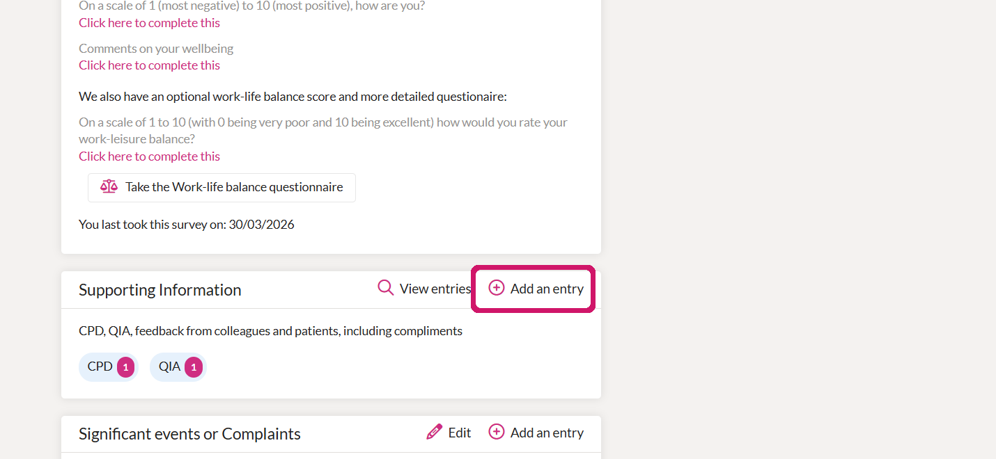 1. Go to Supporting information → Add an entry — visual example 1